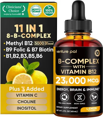 Miniatura 9 de Gotas Líquidas de Complejo de Vitamina B de Venture Pal, B12 Metilcobalamina B9 Fólico B1,B2,B3,B5,B6,B7 - Vitamina C, Colina, Inositol