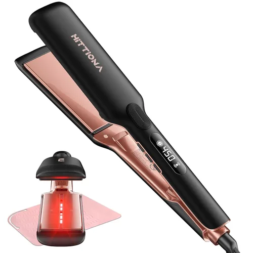 HITTIONA Plancha de cerámica profesional de 1.75 pulgadas de ancho, plancha plana infrarroja para un peinado rápido, calentamiento instantáneo de 5