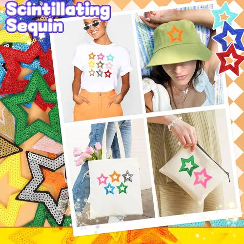 Miniatura 5 de Parches para planchar con estrellas abiertas para sombreros: funcolor 36 piezas de parches de estrellas de lentejuelas multicolor para bolsas