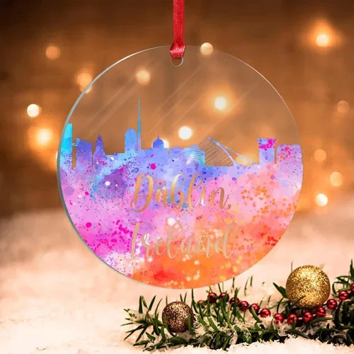 Miniatura 15 de Alemania Frankfurt Skyline Adorno de Navidad 2022 Alemania Frankfurt, arte de acuarela, adornos de Navidad para niños, colorido paisaje de ciudad