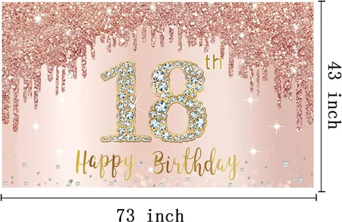 Miniatura 2 de Cartel de 18 cumpleaños con texto en inglés «Sweet 18th Birthday» para niñas, suministros de cartel de fiesta de cumpleaños de 18 años de color rosa