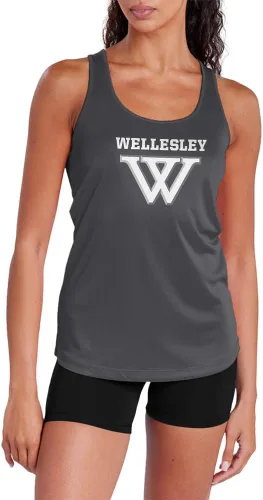 Miniatura 166 de Camiseta deportiva sin mangas oficial de la NCAA Collegiate para mujer, con espalda cruzada, logotipo primario, colección carbón