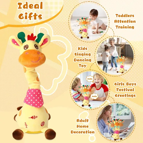 Miniatura 6 de JISONCASE Juguete para bebé de jirafa bailarina, volumen ajustable, juguete para repetir lo que dices, cantar imitando grabación, regalos educativos