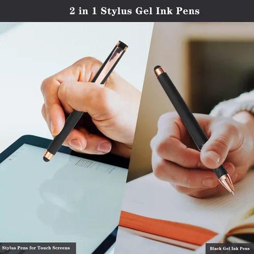 Miniatura 4 de Linbsunne - Bolígrafos de gel negros de 0.7mm, punta media, bolígrafos de oficina, bolígrafos 2 en 1 con lápiz táctil para pantallas táctiles