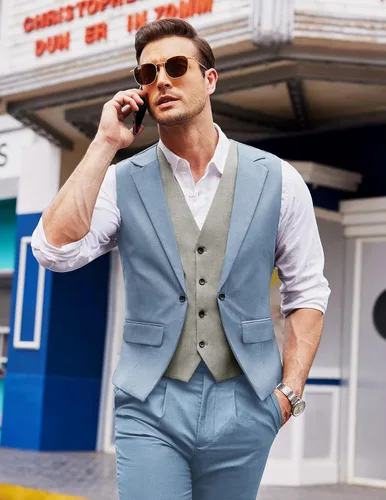 Miniatura 2 de COOFANDY Chaleco para hombre en capas para traje de negocios, chaleco de vestir formal, chaleco de boda, ajuste delgado