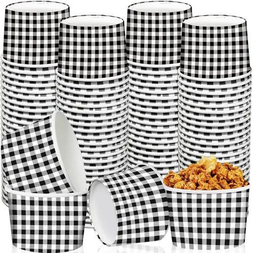gisgfim 50 tazas de helado, cuencos de aperitivos a cuadros a cuadros, 9 onzas, color blanco y negro, a cuadros, picnic, barbacoa, campamento,