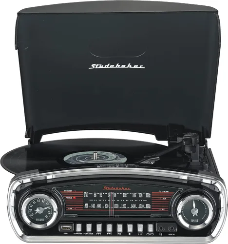 Miniatura 3 de Studebaker Tocadiscos de control de tono de 3 velocidades con receptor Bluetooth Radio estéreo AM/FM/ranura USB para reproducción de MP3/auriculares