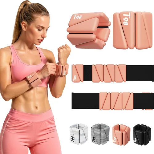 T98 Wrist & Ankle Weights for Women Men, Wearable Wrist Weights Set of 2(1Lbs Each), Adjustable Arm Leg Bracelet Weights for Strength Training, Rosa