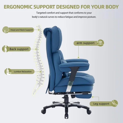 Miniatura 6 de Efomao Silla de oficina grande y alta con reposapiés, silla de computadora de respaldo alto con reposabrazos ajustables, silla de oficina ejecutiva