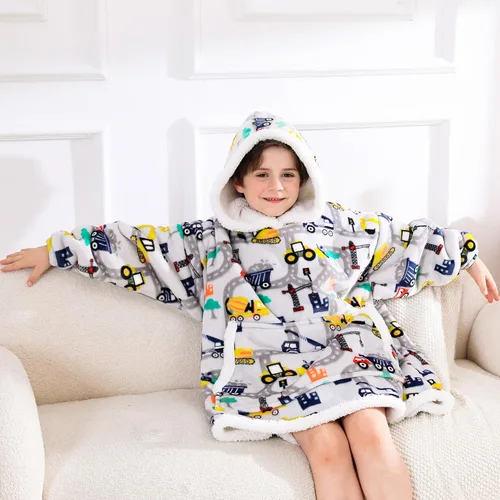 Miniatura 5 de Sudadera Manta, Manta Vestible de Vellón Sherpa para Niños, Manta con Capucha de Franela Afelpada, Regalo de Sudadera con Bolsillo Gigante