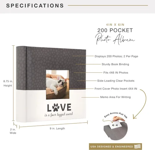 Miniatura 3 de MCS Love Is A Álbum de fotos de cuatro patas con capacidad para 200 fotos de mascotas de 4 x 6 pulgadas con espacio para notas, cubierta crema