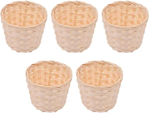 Happyyami Juego de 5 cestas tejidas de bambú hechas a mano, mini cestas de almacenamiento para aperitivos de frutas, artículos diversos,