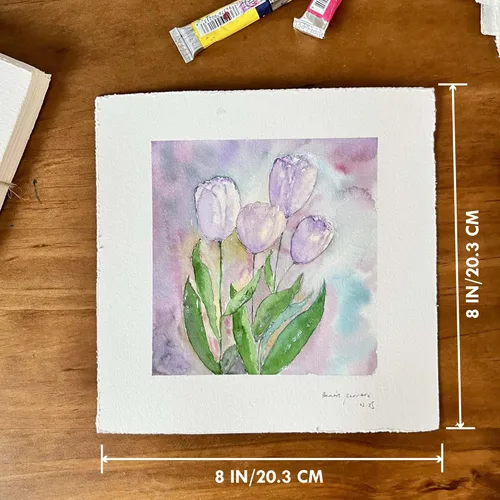 Miniatura 7 de Deckle Edge Papel de acuarela, 100% algodón, 140 libras, 300 GSM, 8 x 8 pulgadas, 30 hojas de papel mixto para técnica seca y húmeda, sin ácidos