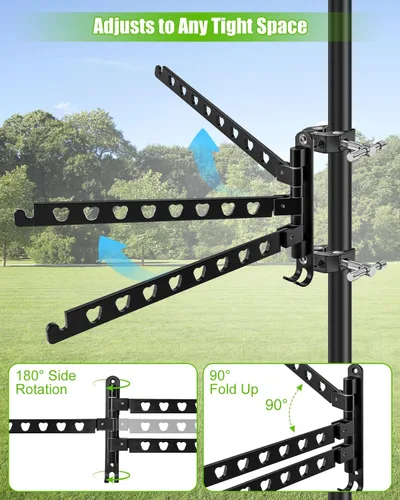 Miniatura 4 de Estante de secado de ropa para caravana, resistente de aluminio de 3 brazos, con abrazaderas de acero inoxidable 304, ajustable en 180°, capacidad