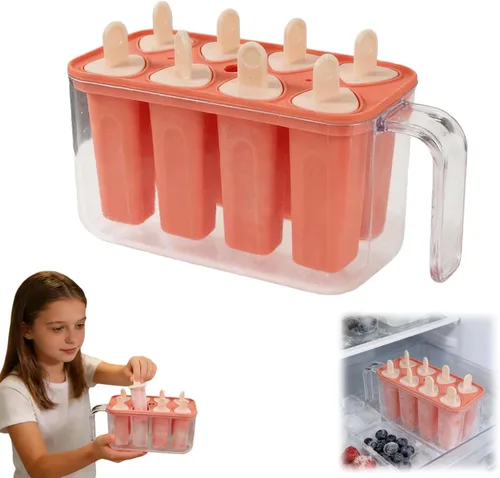 Miniatura 18 de 8 cavity Ice Pop Maker Mold Tray, Reusable Popsiclee Molds, Reusable Easy Release Ice Cream Container with Sticks for Yogurt Juice and DIY Chilled