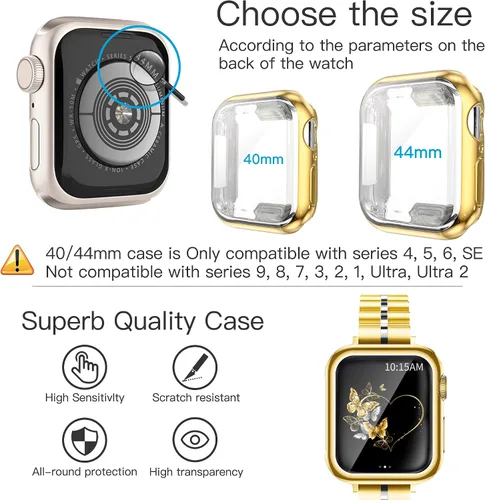 Miniatura 3 de Correa de metal de lujo y fina compatible con Apple Watch Band de 1.732 pulgadas con funda de 1.732 pulgadas para mujer, joyería mejorada delgada