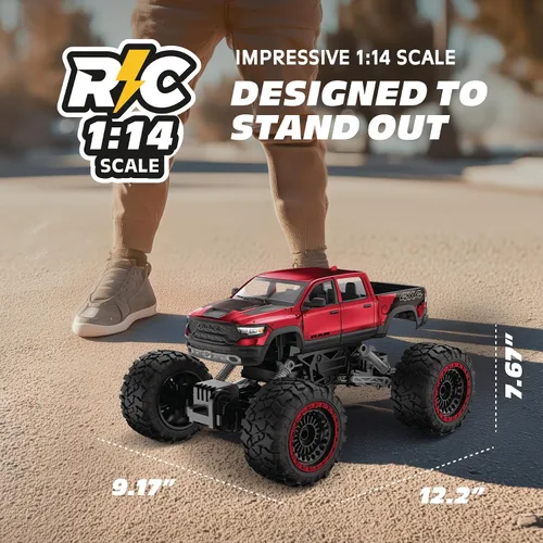 Miniatura 5 de Camioneta RC 4WD Heavy Metal RAM 1500 - Escala 1:14, cuerpo de metal estampado con licencia oficial, tracción total 4x4, control remoto de función