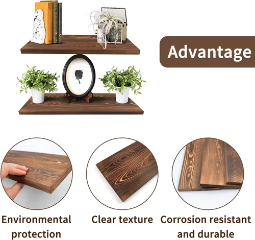 Miniatura 5 de Paquete de 3 tableros rectangulares de madera carbonizada de Paulownia de doble cara sin terminar para estantes de pared, manualidades, decoración