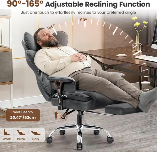 Miniatura 6 de BESTFAIR Silla de oficina grande y alta, silla ejecutiva de respaldo alto con reposapiés y soporte lumbar para personas pesadas, brazos ajustables