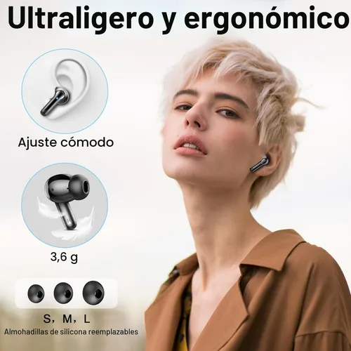 Miniatura 5 de Auriculares inalámbricos, auriculares estéreo 3D 2026 Bluetooth 5.4 con graves profundos, micrófono con cancelación de ruido 4 ENC, auriculares