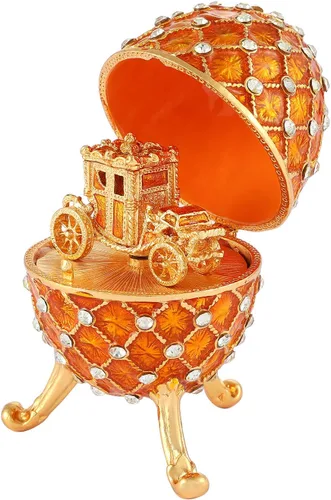 Miniatura 6 de QIFU Huevo de Pascua imperial rojo vintage coleccionable con mini carruaje real, regalo único para colección de Pascua