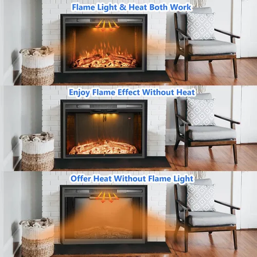 Miniatura 3 de Chimenea eléctrica de inserción, chimenea empotrada de 36 pulgadas con llama ajustable y luces de color en la parte superior, sonido de crepitación