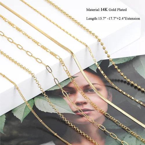 Miniatura 6 de FAXHION Juego de collar de cadena en capas de oro para mujer, 7 collares de gargantilla de serpiente chapados en oro de 14 quilates, collar