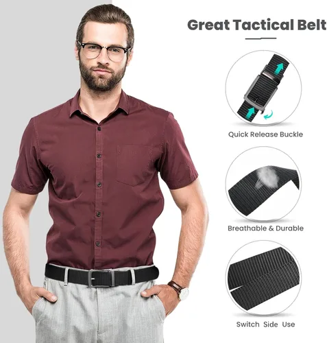 Miniatura 2 de Cinturones de trinquete de liberación rápida para hombre, cinturón de nailon reversible dos en uno para hombre casual y vestido deportivo