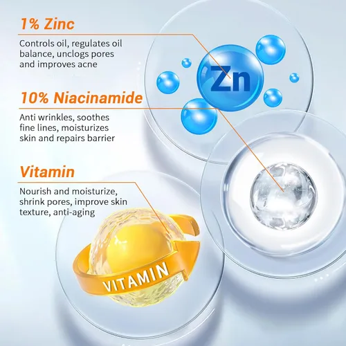 Miniatura 5 de Suero de niacinamida 10% + 1% de zinc, suero de niacinamida antienvejecimiento para cara, 1 suero facial hidratante para todo tipo de piel, cuidado