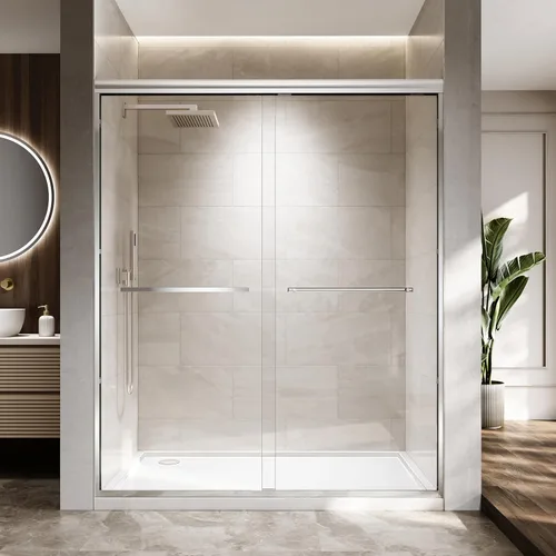 Miniatura 12 de ENSO SENKA 44-48" W x 72" H Puerta de ducha corrediza semi-sin marco, vidrio templado transparente tratado y fácil de limpiar, acabado negro mate