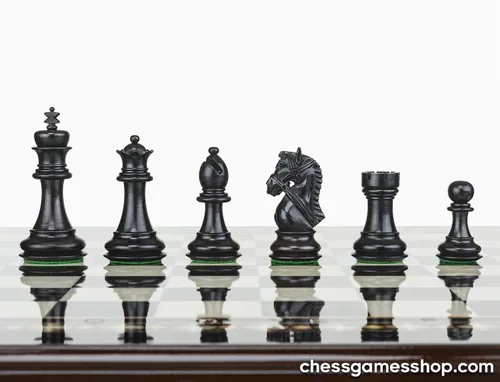 Miniatura 3 de Juego de ajedrez hecho a mano de lujo, Ajedrez de madera EBONIZADO Mosaico Negro, Extra Queens