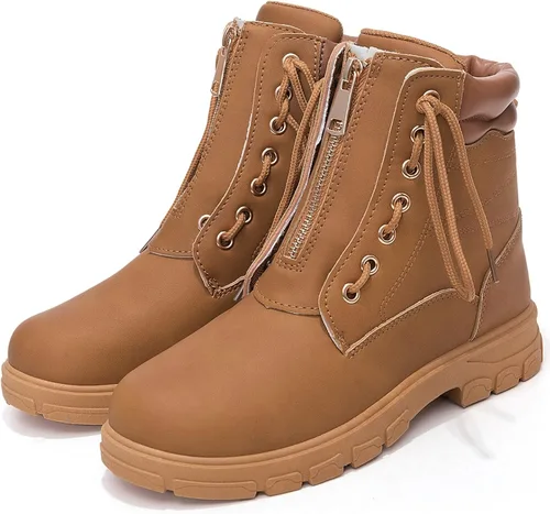 Miniatura 4 de Dadawen - Botines de trabajo estilo combate para mujer, con puntera redonda, al tobillo, impermeables, con cordones, tacón bajo