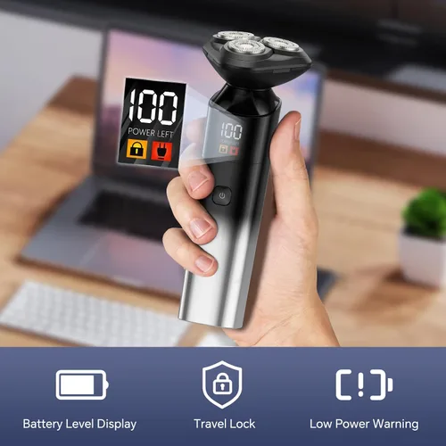 Miniatura 5 de RUIBO Maquinilla de afeitar eléctrica para hombres, afeitadora eléctrica recargable para hombres, rasuradora giratoria 3D impermeable, inalámbrica
