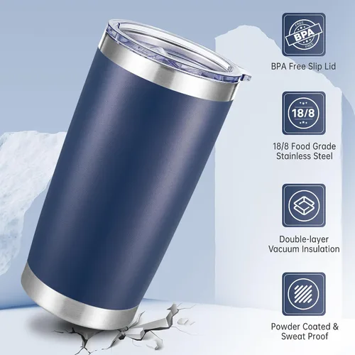 Miniatura 3 de Vaso Térmico de Acero Inoxidable de 20 onzas con Tapa, Doble Pared con Aislamiento al Vacío, Taza de Café de 20oz con Recubrimiento en Polvo