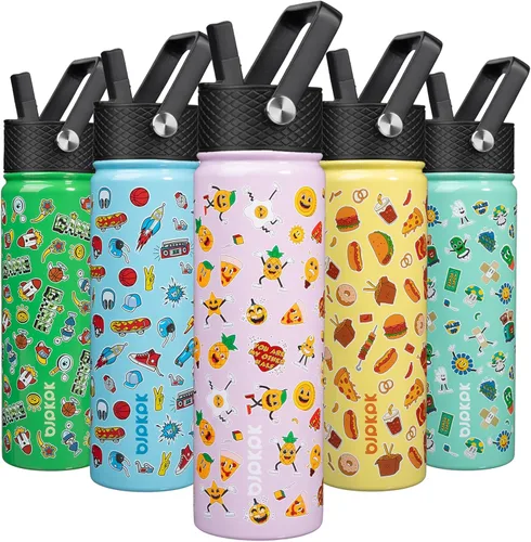 Miniatura 74 de BJPKPK Botella de agua aislada con tapa con pajilla, bonitas botellas de agua de 15 onzas, termo de metal de acero inoxidable, vasos reutilizables