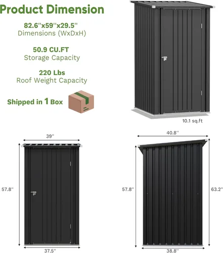Miniatura 4 de Greesum Cobertizo de almacenamiento para exteriores de 3 x 3 pies, cobertizo de metal con cerradura para patio trasero, piscina, patio y Negro