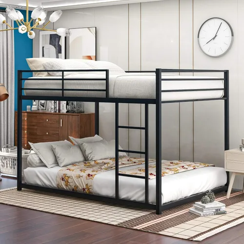 Miniatura 12 de Harper & Bright Designs Litera de metal individual sobre individual, litera baja resistente con barandillas de seguridad y escalera (negro)