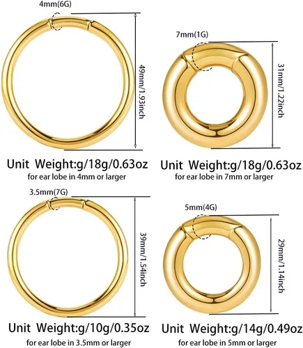 Miniatura 5 de Vankula 2 piezas de estilo simple hipoalergénico 316 ganchos de oreja de acero inoxidable 316 medidor de peso piercing par de tapones de venta 0.07