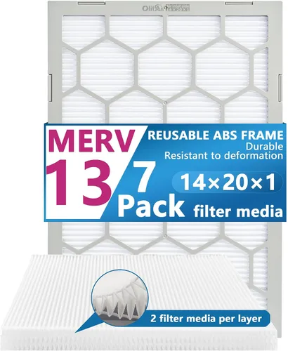 Miniatura 22 de Filtro de aire MERV 13 de 20 x 20 x 1, filtro de aire para horno de CA, marco de plástico ABS reutilizable, paquete de 7 medios de filtro