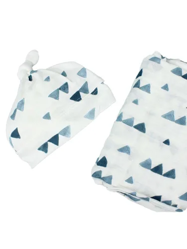 Miniatura 5 de Lulujo Baby Hello World - Juego de gorro y manta para recién nacido, triángulo azul azul ((Triangle Blue)
