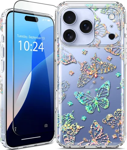 Miniatura 12 de Funda para iPhone 16, con protector de pantalla, linda para mujeres y niñas, funda protectora de grado militar de 10 pies para iPhone 16, funda