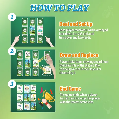 Miniatura 4 de Westant Crazy Nines - Juego de cartas de golf - Juegos de cartas divertidos para familiares, niños de 8 a 12 años y adultos, los juegos familiares