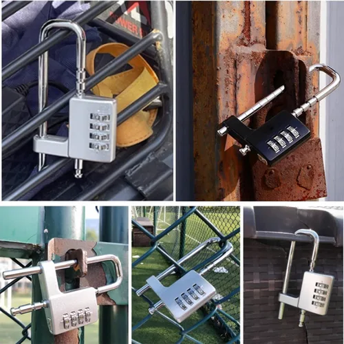 Miniatura 5 de Candado en forma de U de acero inoxidable, código de combinación, bloqueo de grillete largo ajustable para exteriores, escuela, gimnasio, taquillas