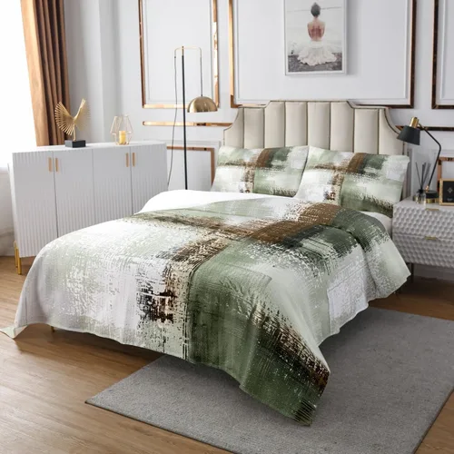 Miniatura 3 de Erosebridal Juego de edredón de teñido anudado marrón, juego de colcha verde degradado para niños, juego de ropa de cama abstracta grunge acuarela