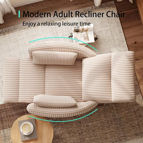 Miniatura 9 de LINSY Silla reclinable giratoria 360, mecedora para guardería con 2 almohadas, silla de enfermería de pana, cómoda silla de enfermería con respaldo