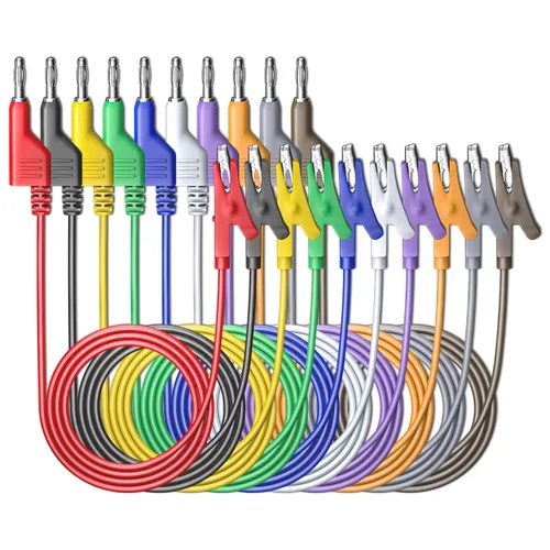 Miniatura 10 de Goupchn Stackabe Banana Plug to Alligator Clips Cables de prueba 5 colores Cables eléctricos flexibles suaves para pruebas eléctricas multímetro