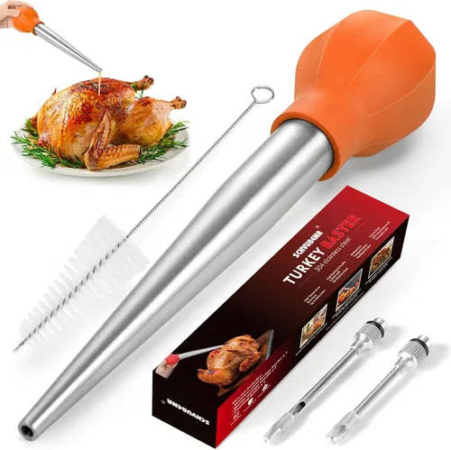 SCHVUBENR Juego grande de bastador de pavo - Herramienta de bastador de acero inoxidable para cocinar - Incluye cepillo para untar, cepillo de