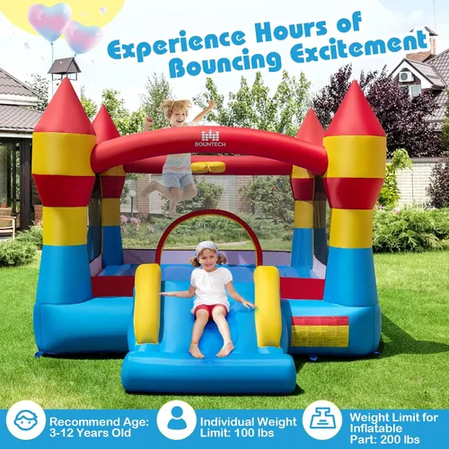 Miniatura 7 de BOUNTECH Casa inflable de rebote de 12 x 9 pies, gran castillo animoso para diversión de fiesta infantil, gran área de salto, tobogán, fácil