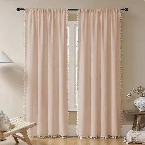 Miniatura 20 de Joydeco Cortinas Bohemias Beige de 63 Pulgadas de Largo 2 Paneles, Cortinas de Granja Bohemias Súper Suaves con Borlas, Cortinas Semitransparentes