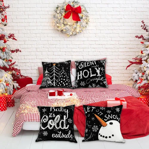 Miniatura 6 de Vellibring - Fundas de almohada de Navidad - 45.7 x 45.7 cm, diseño de copo de nieve, muñeco de nieve, árbol, decoraciones de Navidad, funda